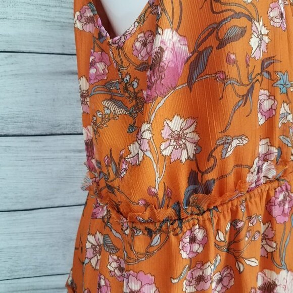 NEW Chelsea 28 XL Tiered Chiffon Fit & Flare Dress in Orange Floral - Picture 7 of 15